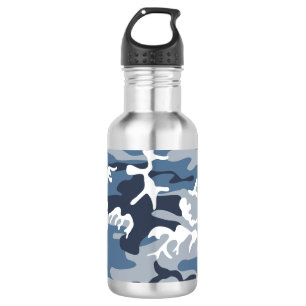 Winter Snow Blue Camouflage, Military, Army Stainless Steel Water Bottle