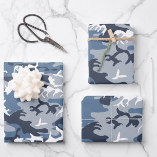 Winter Snow Blue Camouflage, Military, Army Wrapping Paper Sheets