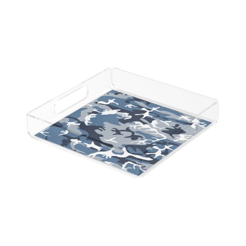 Winter Snow Blue Camouflage Pattern Military Army Acrylic Tray