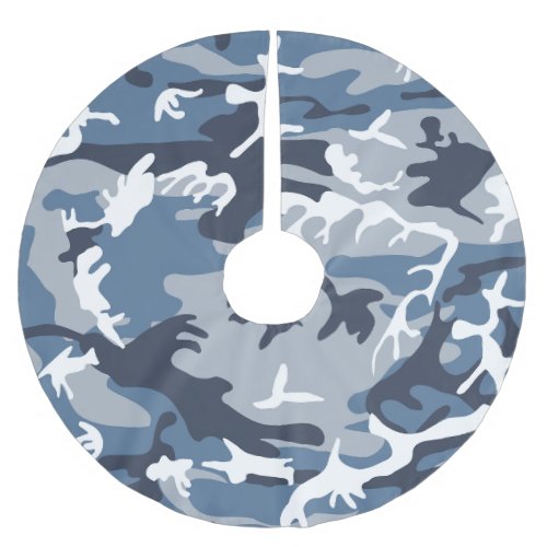 Winter Snow Blue Camouflage Pattern Military Army Brushed Polyester Tree Skirt