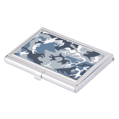 Winter Snow Blue Camouflage Pattern Military Army Business Card Case