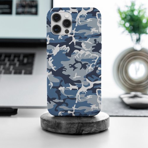 Winter Snow Blue Camouflage Pattern Military Army iPhone 15 Pro Max Case