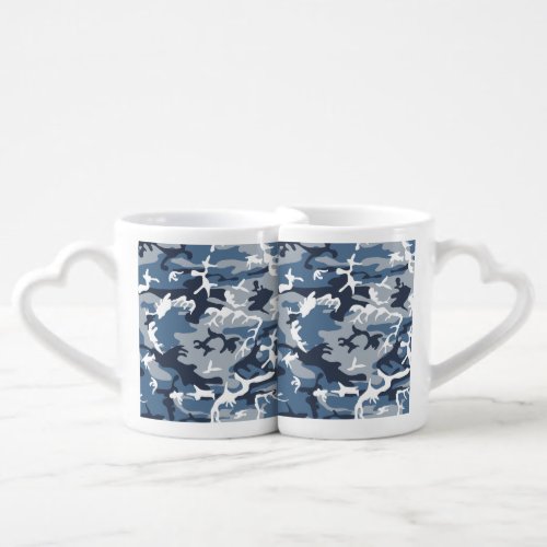 Winter Snow Blue Camouflage Pattern Military Army Coffee Mug Set