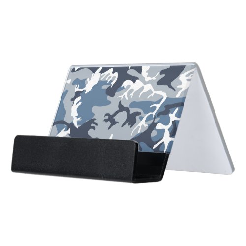 Winter Snow Blue Camouflage Pattern Military Army Desk Business Card Holder