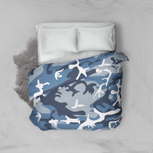 Winter Snow Blue Camouflage Pattern Military Army Duvet Cover