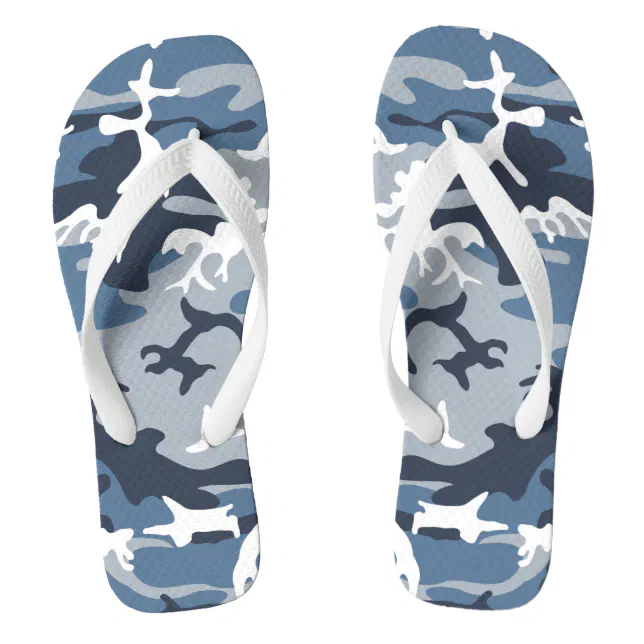 Winter Snow Blue Camouflage Pattern Military Army Flip Flops | Zazzle