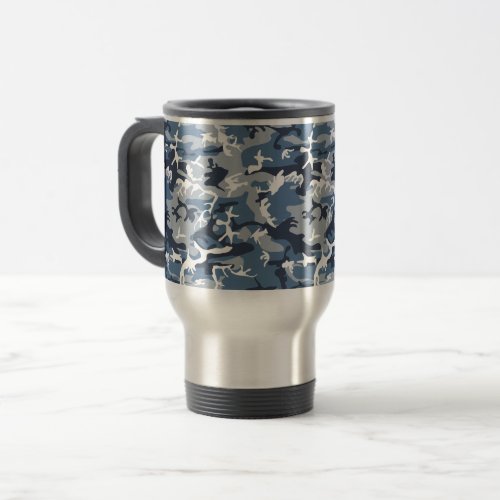 Winter Snow Blue Camouflage Pattern Military Army Travel Mug