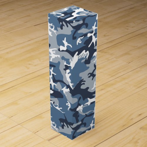 Winter Snow Blue Camouflage Pattern Military Army Wine Box