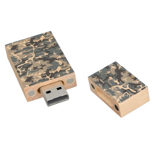 Winter Snow Blue Camouflage Pattern Military Army Wood Flash Drive