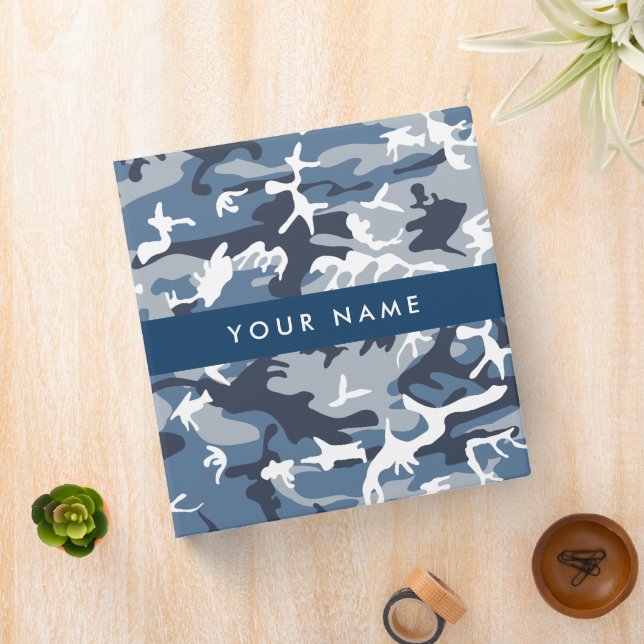 Winter Snow Blue Camouflage Your name Personalize 3 Ring Binder (In Situ)