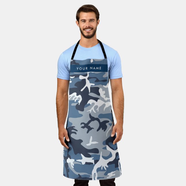 Winter Snow Blue Camouflage Your name Personalize Apron (Worn)