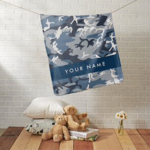 Winter Snow Blue Camouflage Your name Personalize Baby Blanket