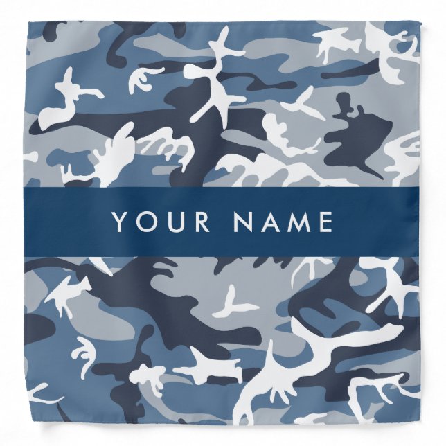 Winter Snow Blue Camouflage Your name Personalize Bandana (Front)