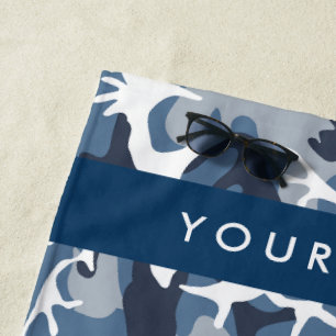 Winter Snow Blue Camouflage Your name Personalize Beach Towel