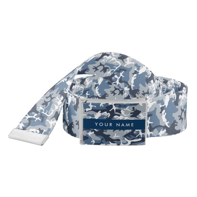 Winter Snow Blue Camouflage Your name Personalize Belt (Snake)
