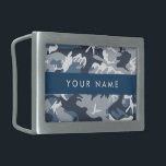 Winter Snow Blue Camouflage Your name Personalize Belt Buckle<br><div class="desc">Elegant,  stylish and sophisticated winter snow camouflage pattern in blue,  gray and white color. Modern and trendy gift,  perfect for the military lover in your life. Personalize by adding your name,  nickname,  monogram or initials.</div>
