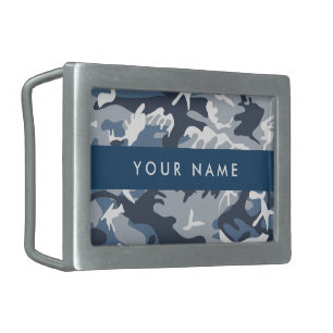 Winter Snow Blue Camouflage Your name Personalize Belt Buckle