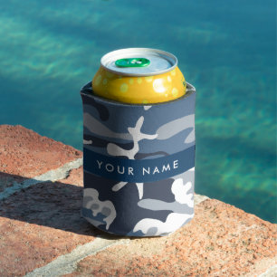 Winter Snow Blue Camouflage Your name Personalize Can Cooler