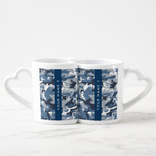 Winter Snow Blue Camouflage Your name Personalize Coffee Mug Set