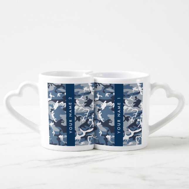 Winter Snow Blue Camouflage Your name Personalize Coffee Mug Set (Back Nesting)