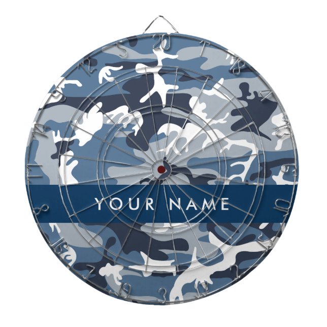 Winter Snow Blue Camouflage Your name Personalize Dart Board (Front)