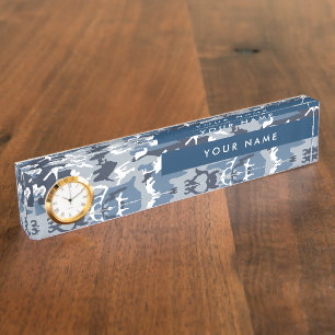 Winter Snow Blue Camouflage Your name Personalize Desk Name Plate