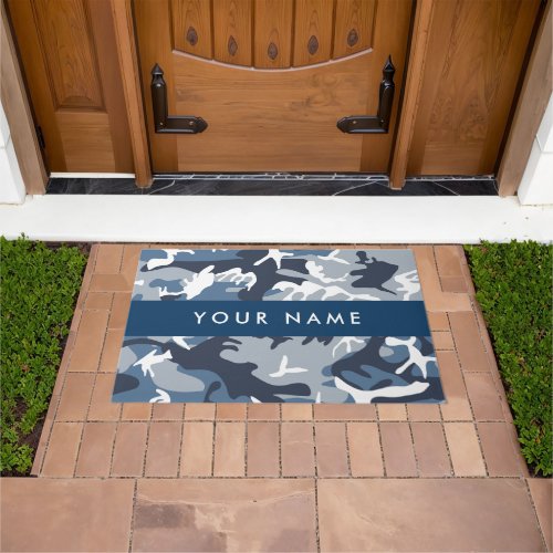 Winter Snow Blue Camouflage Your name Personalize Doormat