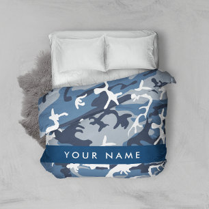 Winter Snow Blue Camouflage Your name Personalize Duvet Cover