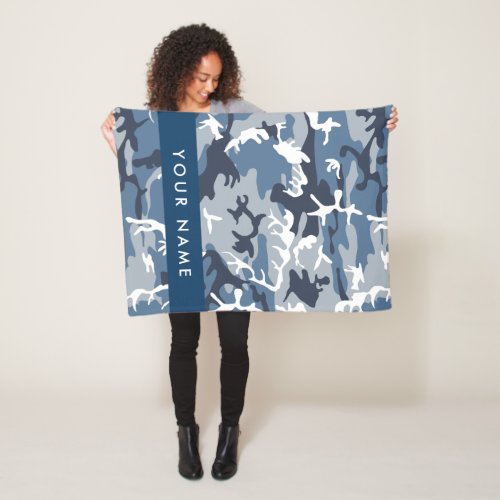 Winter Snow Blue Camouflage Your name Personalize Fleece Blanket