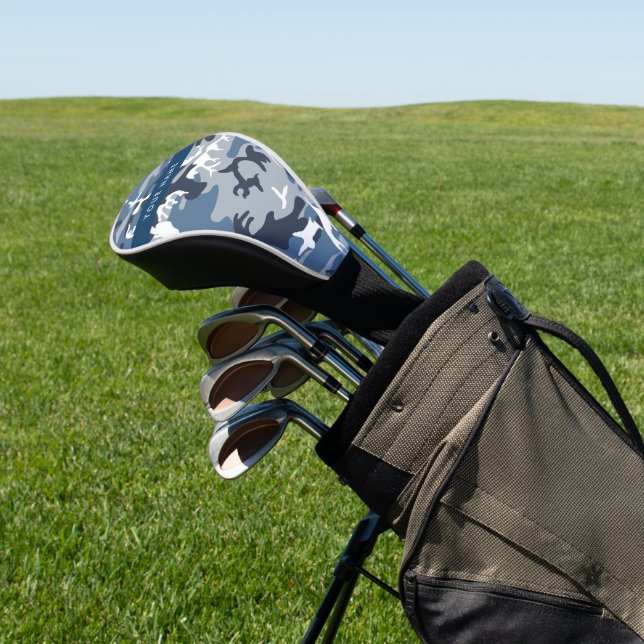 Winter Snow Blue Camouflage Your name Personalize Golf Head Cover (In Situ)