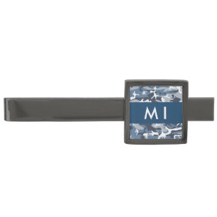 Winter Snow Blue Camouflage Your name Personalize Gunmetal Finish Tie Bar