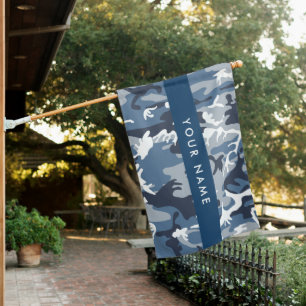 Winter Snow Blue Camouflage Your name Personalize House Flag