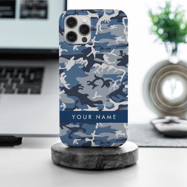 Winter Snow Blue Camouflage Your name Personalize iPhone Case (Creator Uploaded)