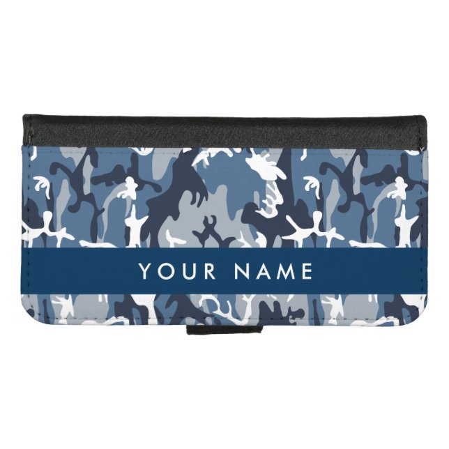 Winter Snow Blue Camouflage Your name Personalize iPhone Wallet Case (Front (Horizontal))