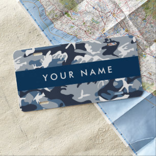 Winter Snow Blue Camouflage Your name Personalize License Plate