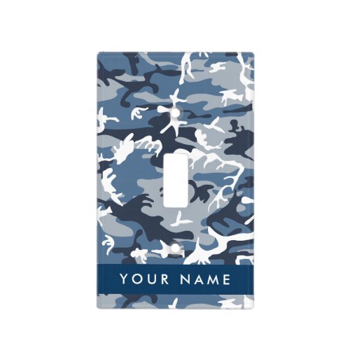 Winter Snow Blue Camouflage Your name Personalize Light Switch Cover