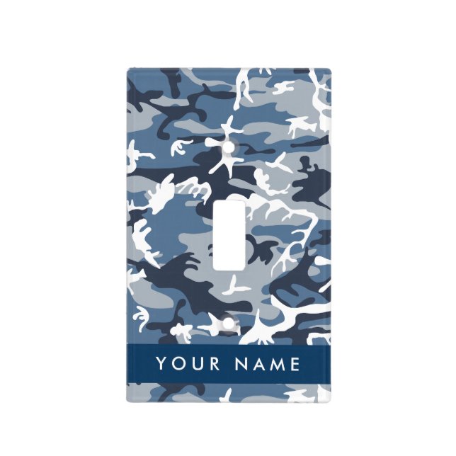 Winter Snow Blue Camouflage Your name Personalize Light Switch Cover (Front)