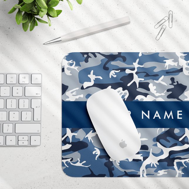 Winter Snow Blue Camouflage Your name Personalize Mouse Pad (Creator Uploaded)