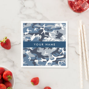 Winter Snow Blue Camouflage Your name Personalize Napkins