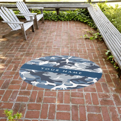 Winter Snow Blue Camouflage Your name Personalize Outdoor Rug