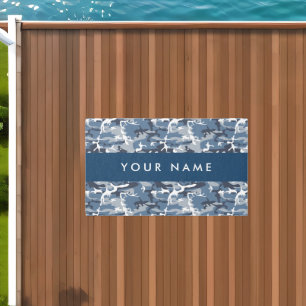 Winter Snow Blue Camouflage Your name Personalize Outdoor Rug