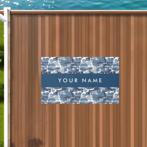 Winter Snow Blue Camouflage Your name Personalize Outdoor Rug