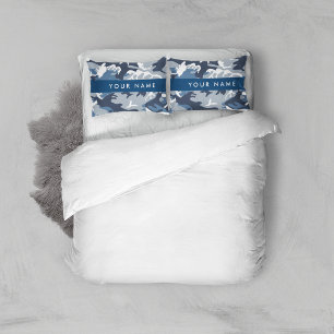 Winter Snow Blue Camouflage Your name Personalize Pillow Case