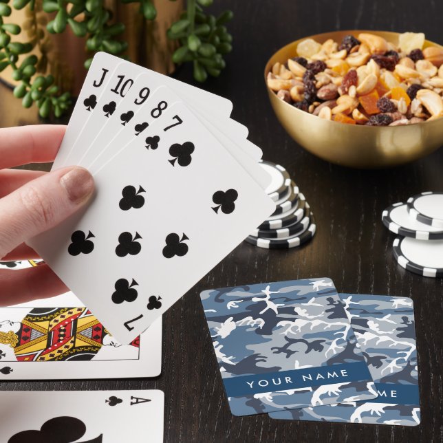 Winter Snow Blue Camouflage Your name Personalize Poker Cards (In Situ)