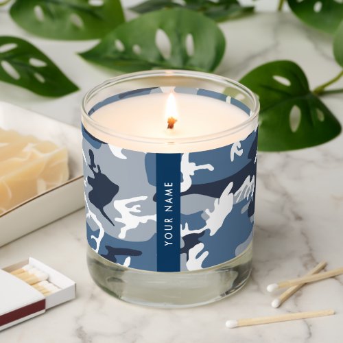 Winter Snow Blue Camouflage Your name Personalize Scented Candle