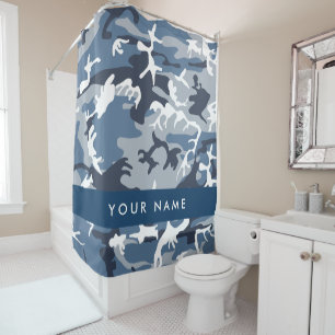 Winter Snow Blue Camouflage Your name Personalize Shower Curtain