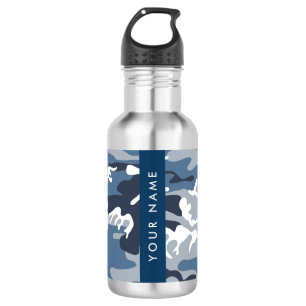 Winter Snow Blue Camouflage Your name Personalize Stainless Steel Water Bottle
