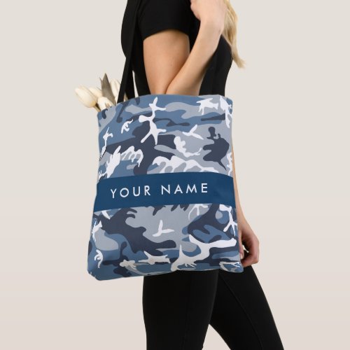 Winter Snow Blue Camouflage Your name Personalize Tote Bag