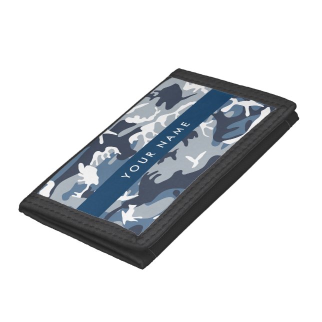 Winter Snow Blue Camouflage Your name Personalize Trifold Wallet (Bottom)