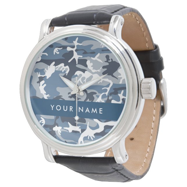 Winter Snow Blue Camouflage Your name Personalize Watch (Angled)